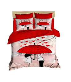 L'essentiel linge de maison 207 Juego Funda Edredón Individual Lujoso Microsatin y Algodón 160x220cm Sabana 160x240cm Fundas 50x70cm Blanco Rojo Rosa